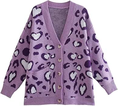 トップス saleJACQUARD VIOLET & AZALEAS CARDIGAN Amazon.com: Ladies Elegant Purple Leopard Cardigan Vintage