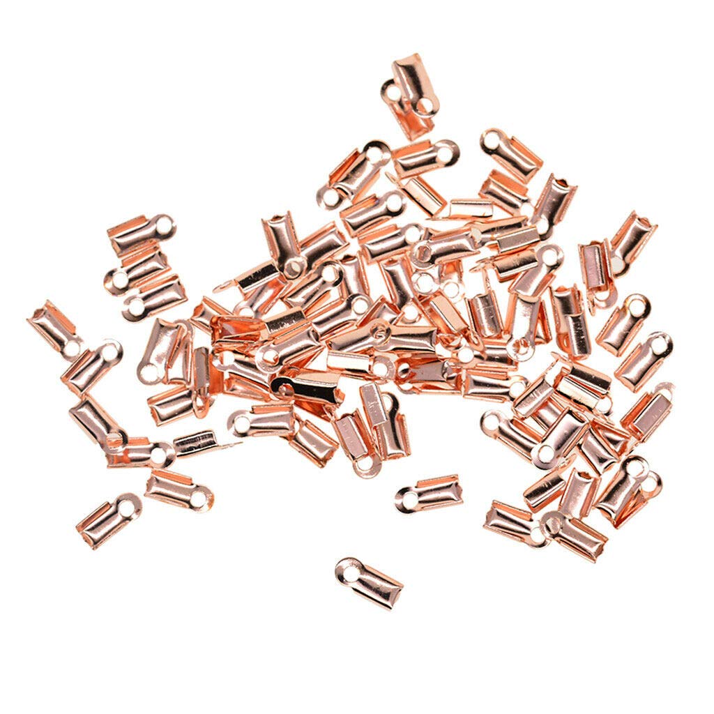 Ketsicart Pack of 100 Ribbon Crimp Cord Ends Rose Gold Plated Findings Necklace Supply