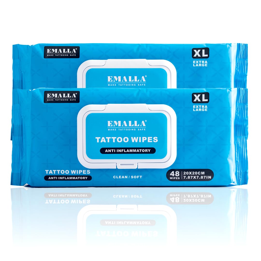 EMALLA Cleansing Sea Salt Tattoo Wipes 2 pack (48-count) Alcohol-Free Plant Fiber Tattoo Aftercare Supplies for Ink Wipe Skin Care Tattooing