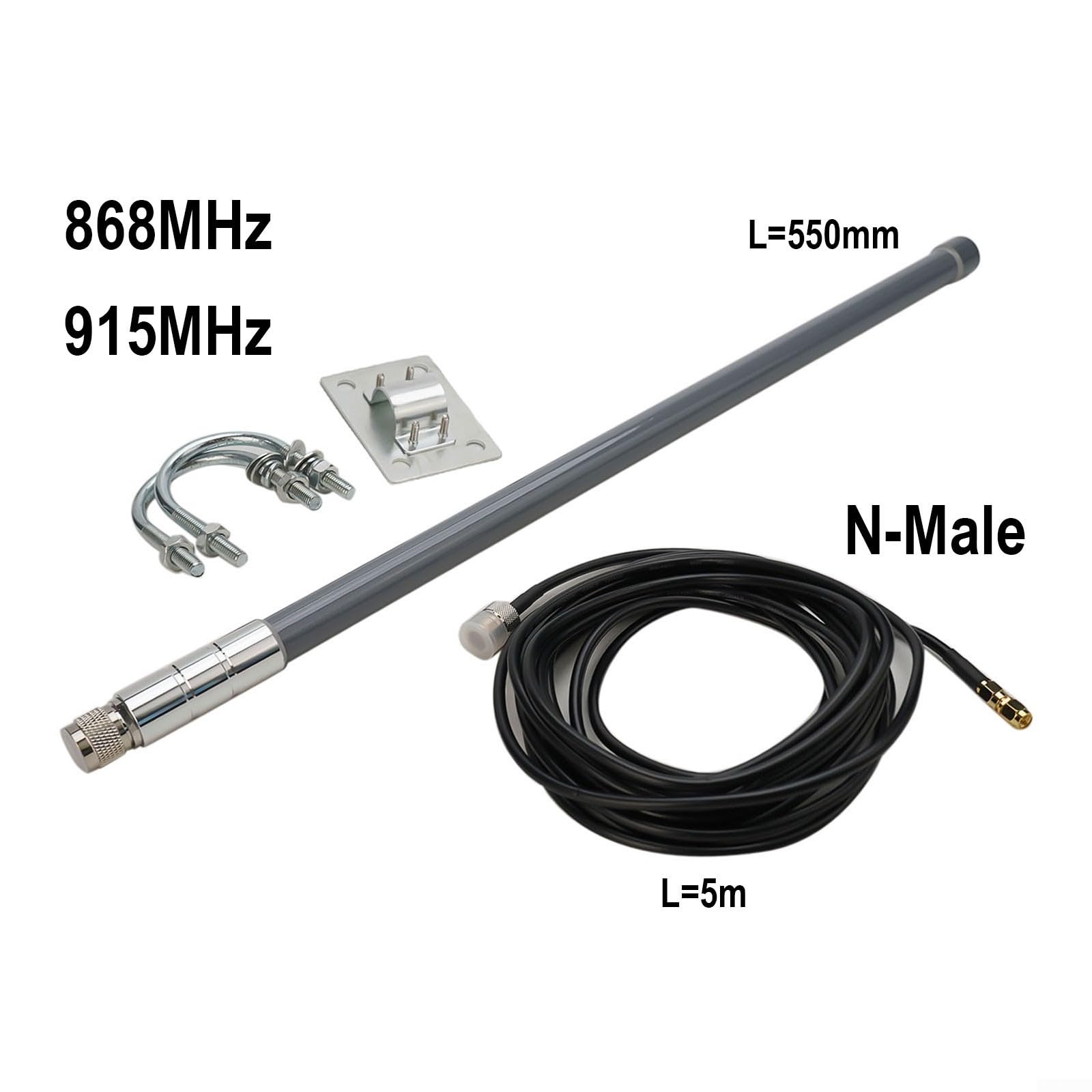 Lorawan 860-930 MHz, antenna esterna ad alto guadagno, in fibra di vetro, 55 cm, cavo N-maschio per Bobcat per nebra per RAK Miner, miglioramento del segnale (kit antenna)