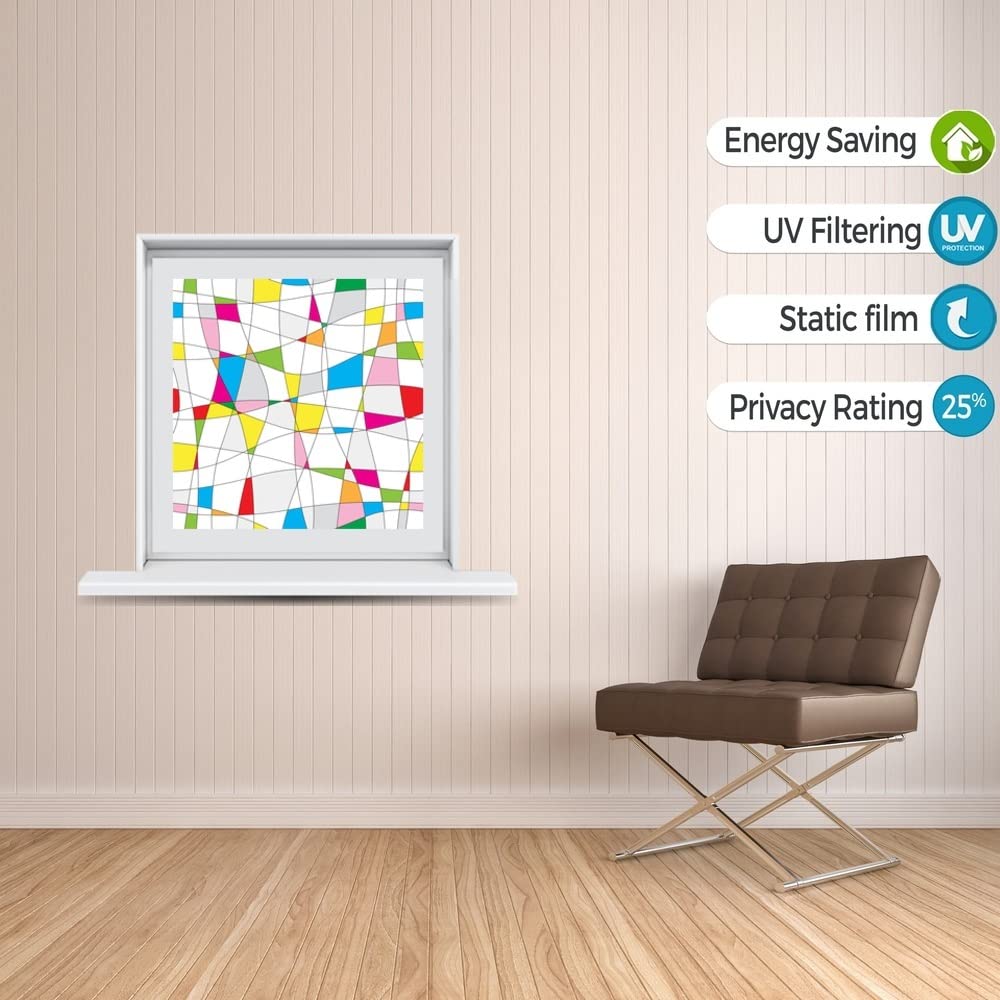 Windowpix 36 x 48 Abstract Retro Groove Pattern Window Film Static Cling Film UV Filtering Energy Saving