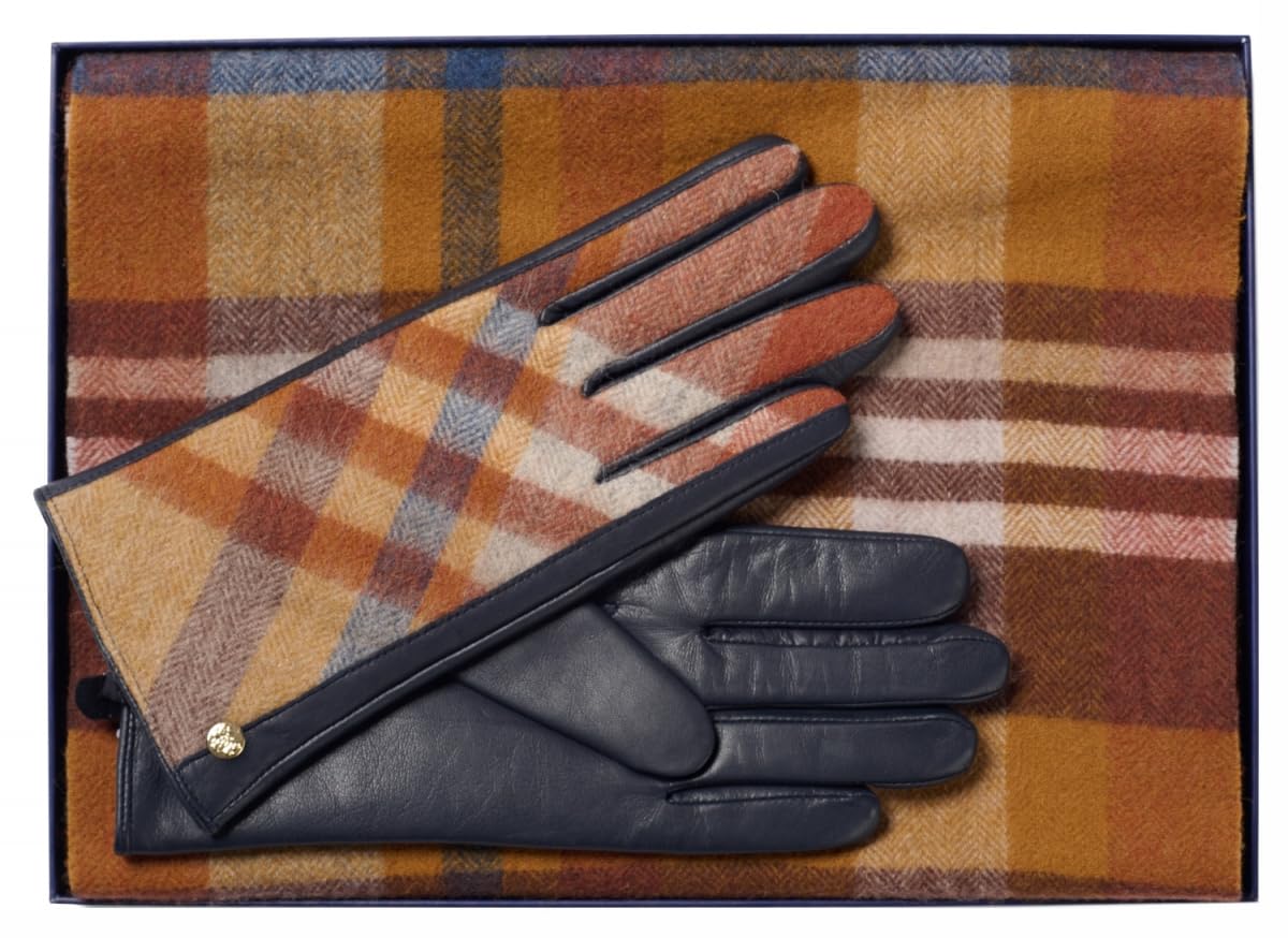 Failsworth Lambswool Scarf and Gloves Set in Ginger/Grey, size: Small-Medium