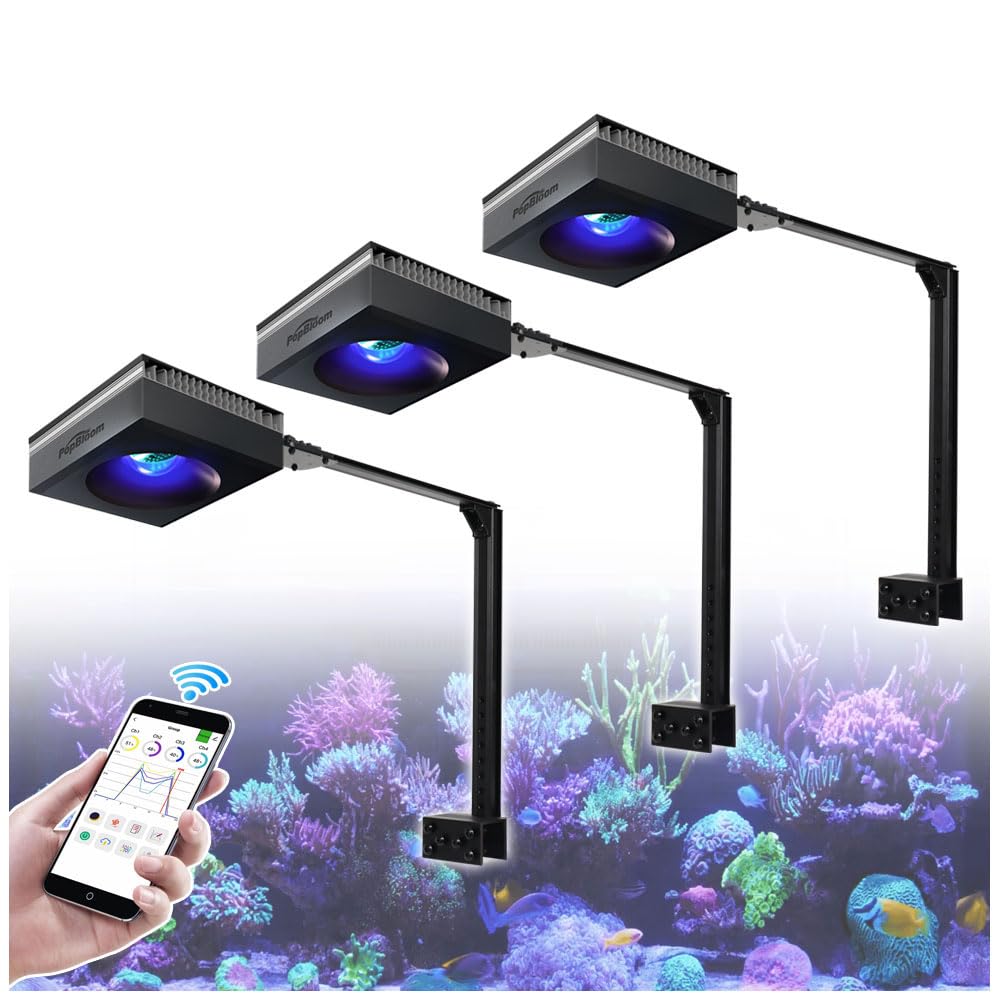 PopBloom 3X RL90 WiFi Luces para acuarios marinos de arrecife Iluminación LED de espectro completo para acuarios de agua salada 120 cm 150 cm Corales SPS y LPS, así como corales blandos