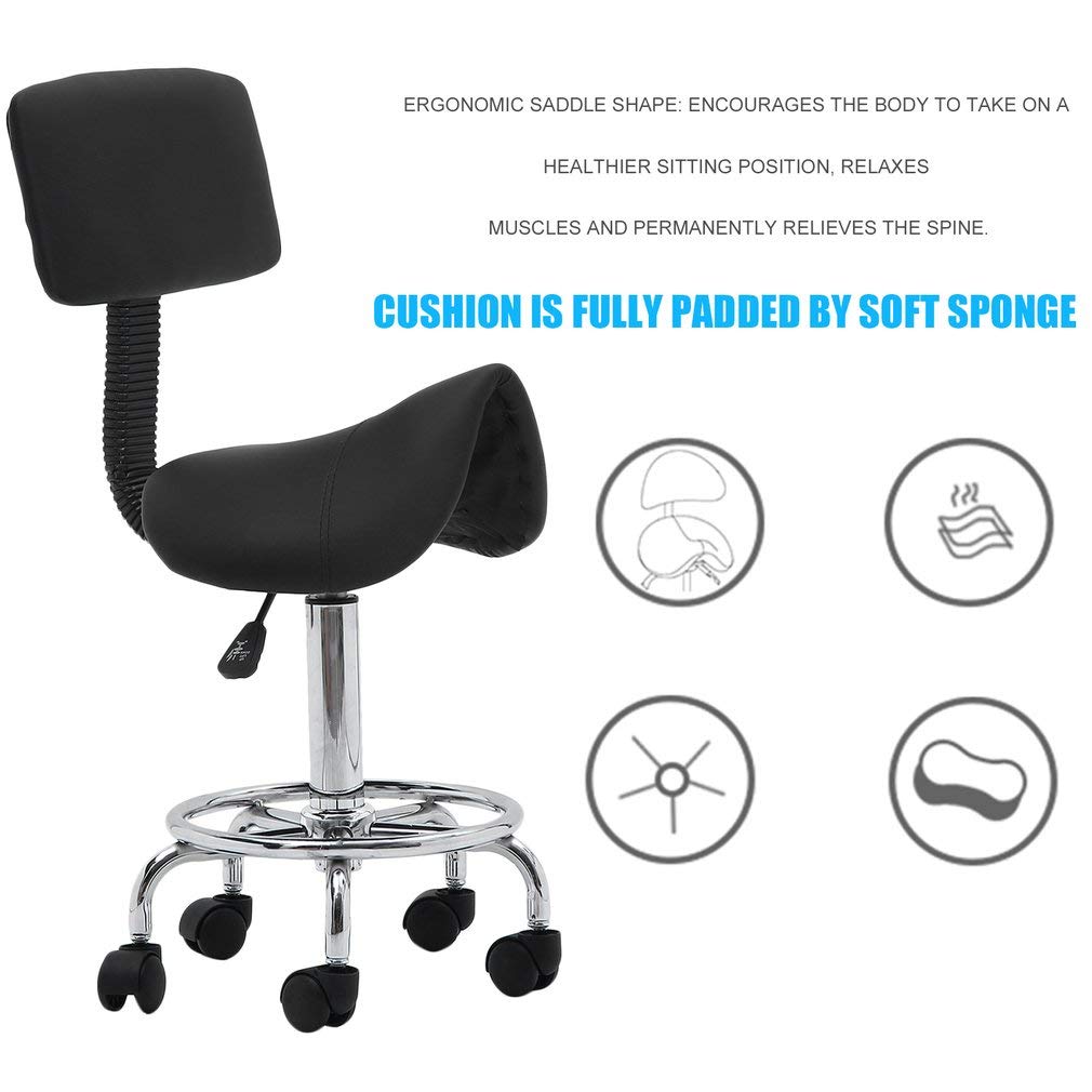 Homgrace Hydraulic Salon Stool Rolling Saddle Chair, Adjustable 360 Degree Swivel Massage Chair Tattoo Facial Spa with Backrest (Black 6)