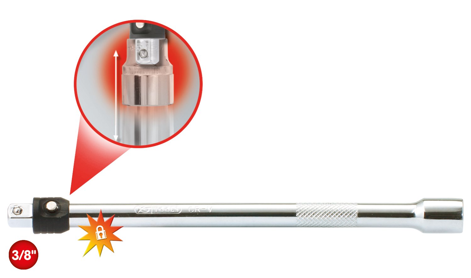 KS Tools 919.3804 3/8-inch 150mm Chrome Plus LOK Extension - Image 3