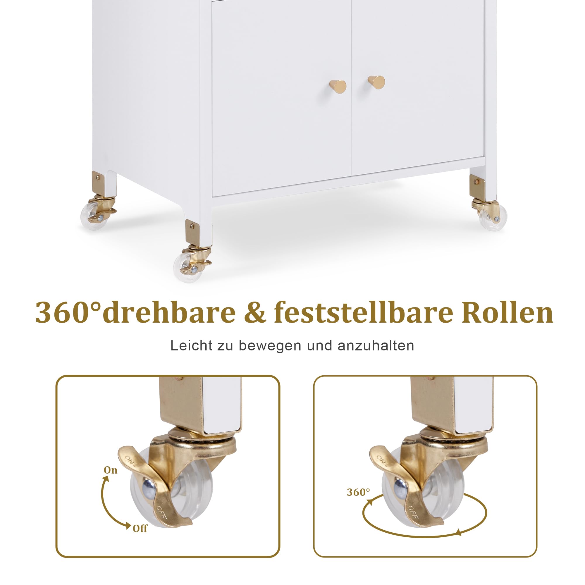 M MCombo Chariot de service avec roues et tiroirs, chariot de coiffure blanc, avec 2 étagères, trolley de salon pour salle de bain, salon, 0055-N