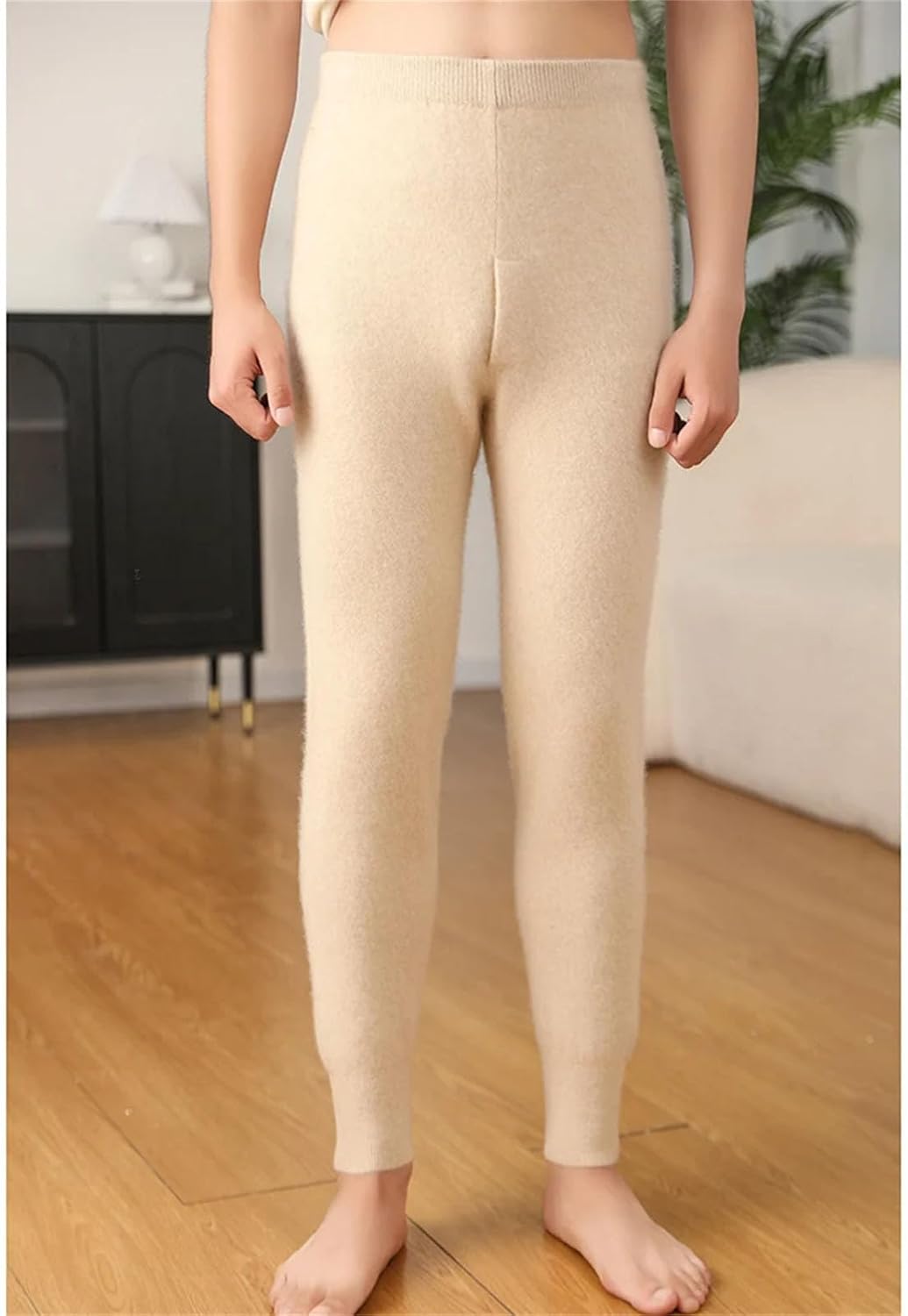 Men's Spring Stretchy Pants Leggings 100 Percent Cashmere Tights Thermal Pencil Pants Knit Bottom