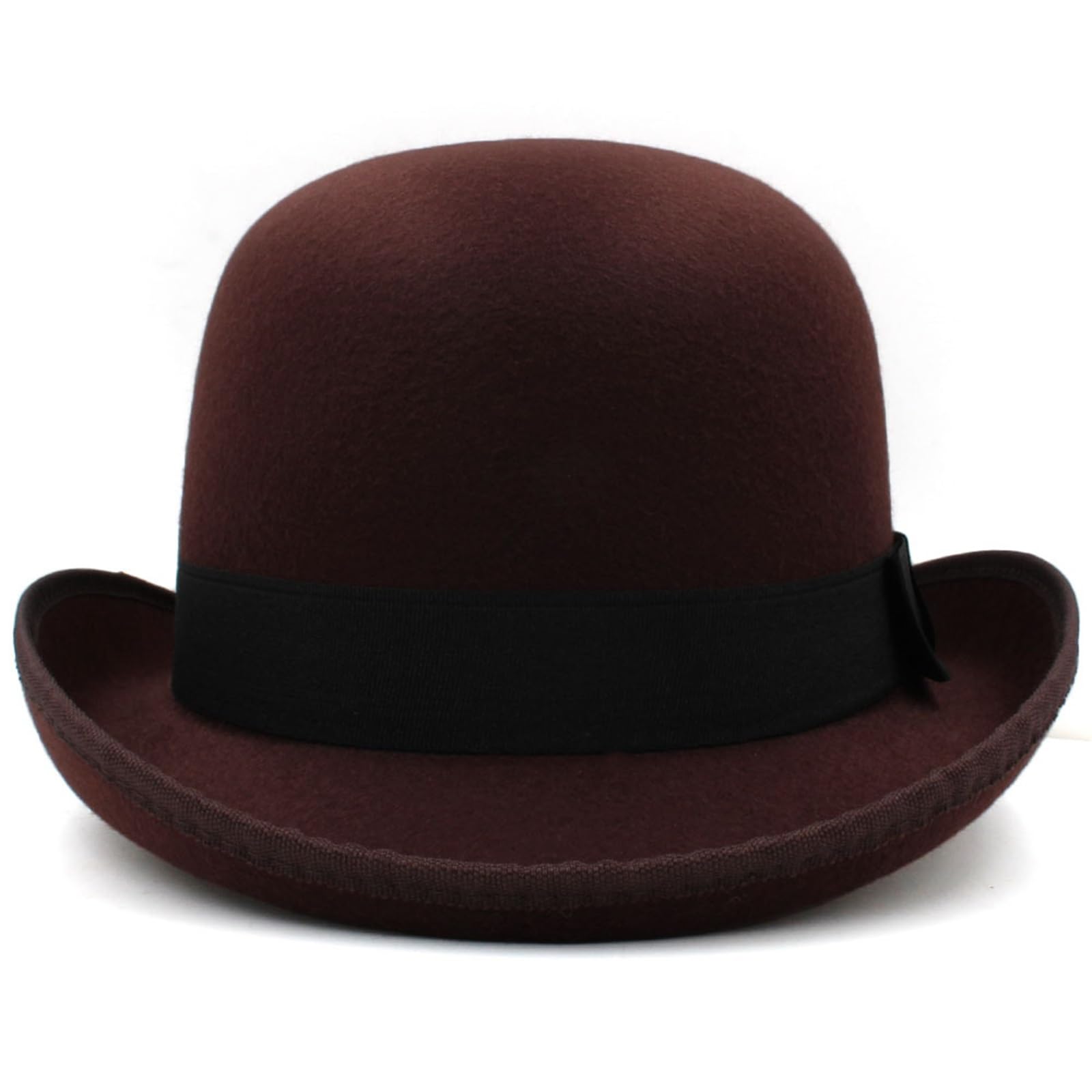 PWGGMAA Classic Felt Bowler Hat for Men Women, Derby Fedora with Ribbon Band, Lightweight Costume & Party Accessory (Coffee, ONE Size)