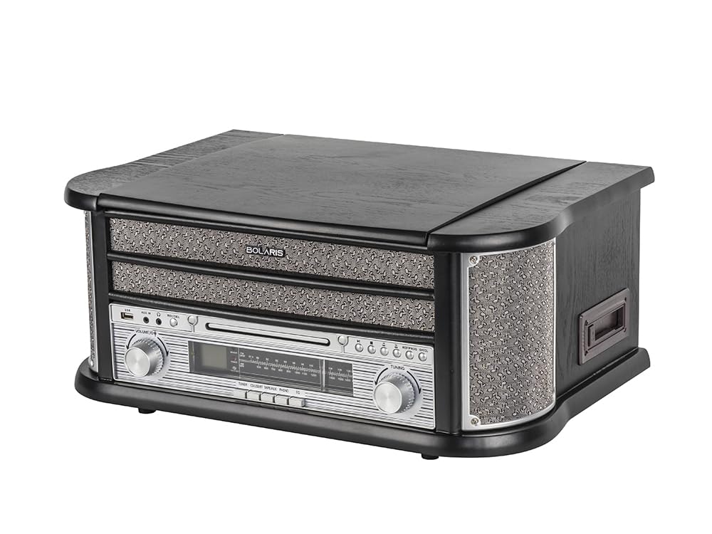 Giradischi in vinile Bluetooth 5.0 multifunzione 5 W RMS, CD, cassetta, FM, registrazione USB