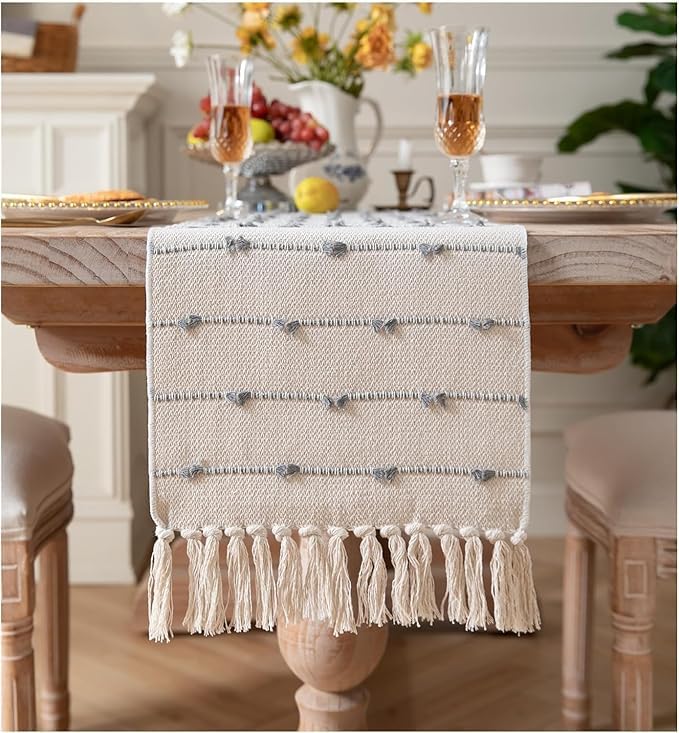 Image of Handwoven Designer Organic Cotton Table Runner for 6 Seater Dining Table |Center Table | Patio Table |Coffee Table (14*72 INCHES)|Grey DH| TRBL 013
