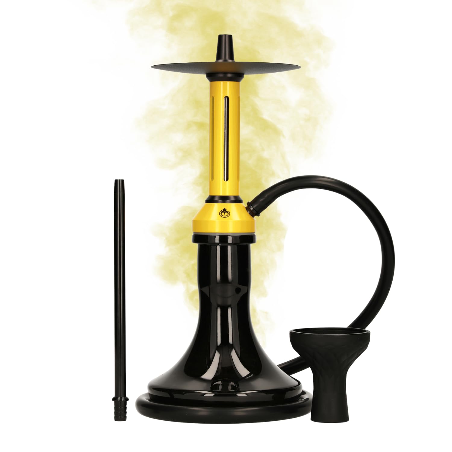 EL-BADIA® Fusion Shisha – 46 cm – Grande Shisha Moderna in Alluminio con Vaso in Vetro, Diffusore Removibile, Purga 360°, Tubo e Braciere in Silicone – Narghilè Premium – Set Completo (Yellow)