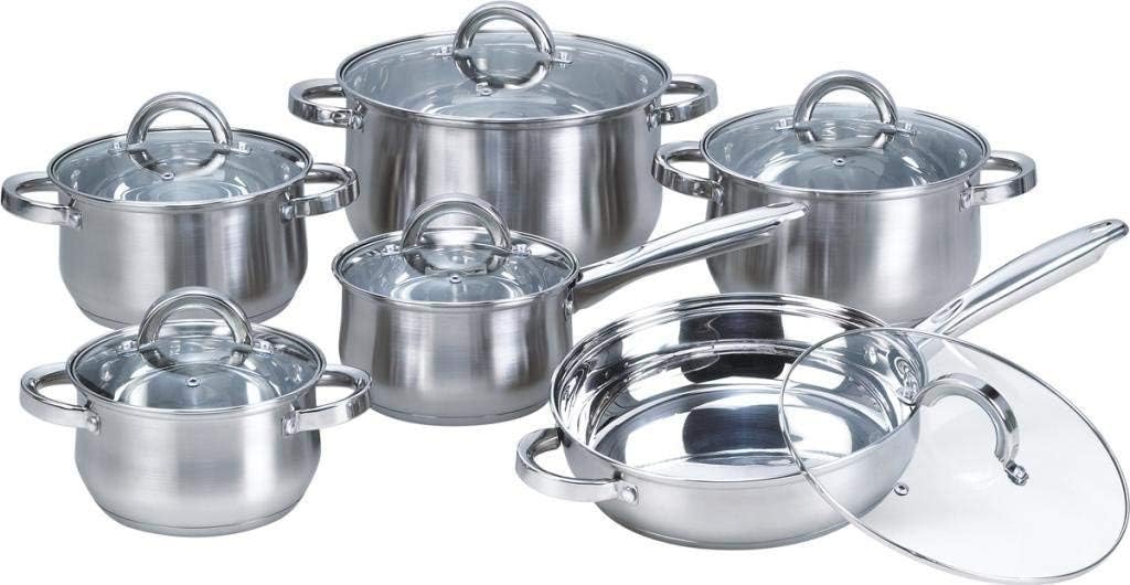 12-Piece Stainless Steel Cookware Sets with Glass Lid 12-Piece Stainless Steel Cookware Sets with Glass Lid