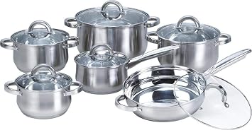 12-Piece Stainless Steel Cookware Set with Glass Lid