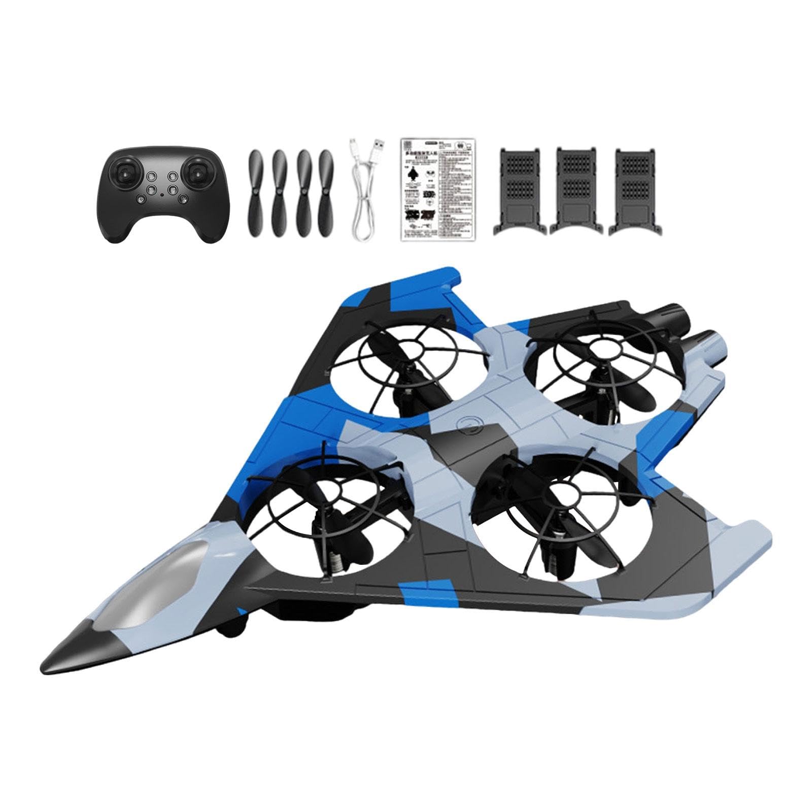 Avión Teledirigido Fijo de Modelo de Avión Planeador con Turboventilador Cuádruple Y Mando Inteligente Adecuado para Niños Adultos Regalo Y Lib, Azul con 3 Pilas