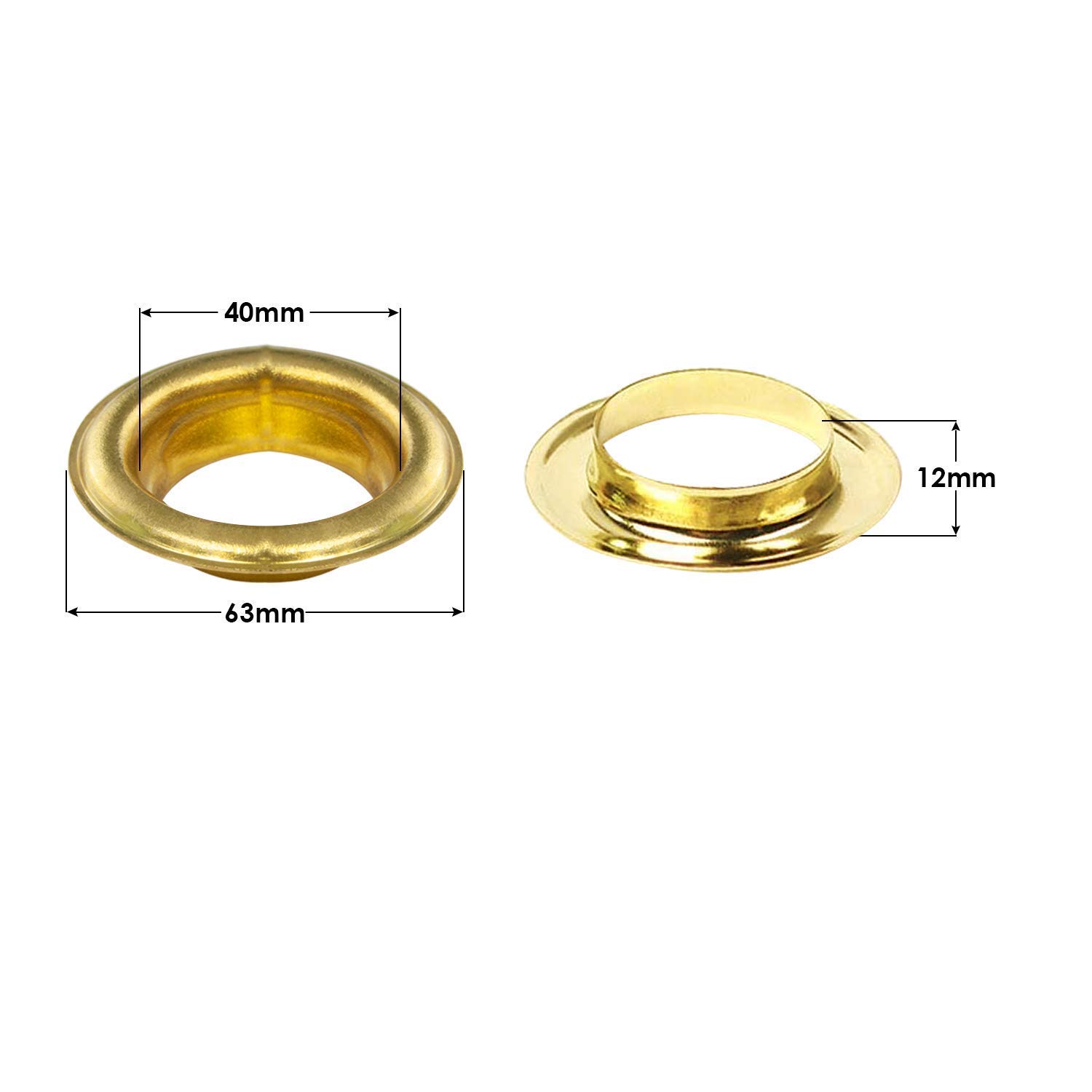 WedDecor 40mm Bronce Ojales con Latón & Plástico Arandelas para Artesanía en Piel, Cartel Creación, Yate Cubiertas, Remolques, Lona, Veleros, Cortinas, 10pcs - Oro, 40mm