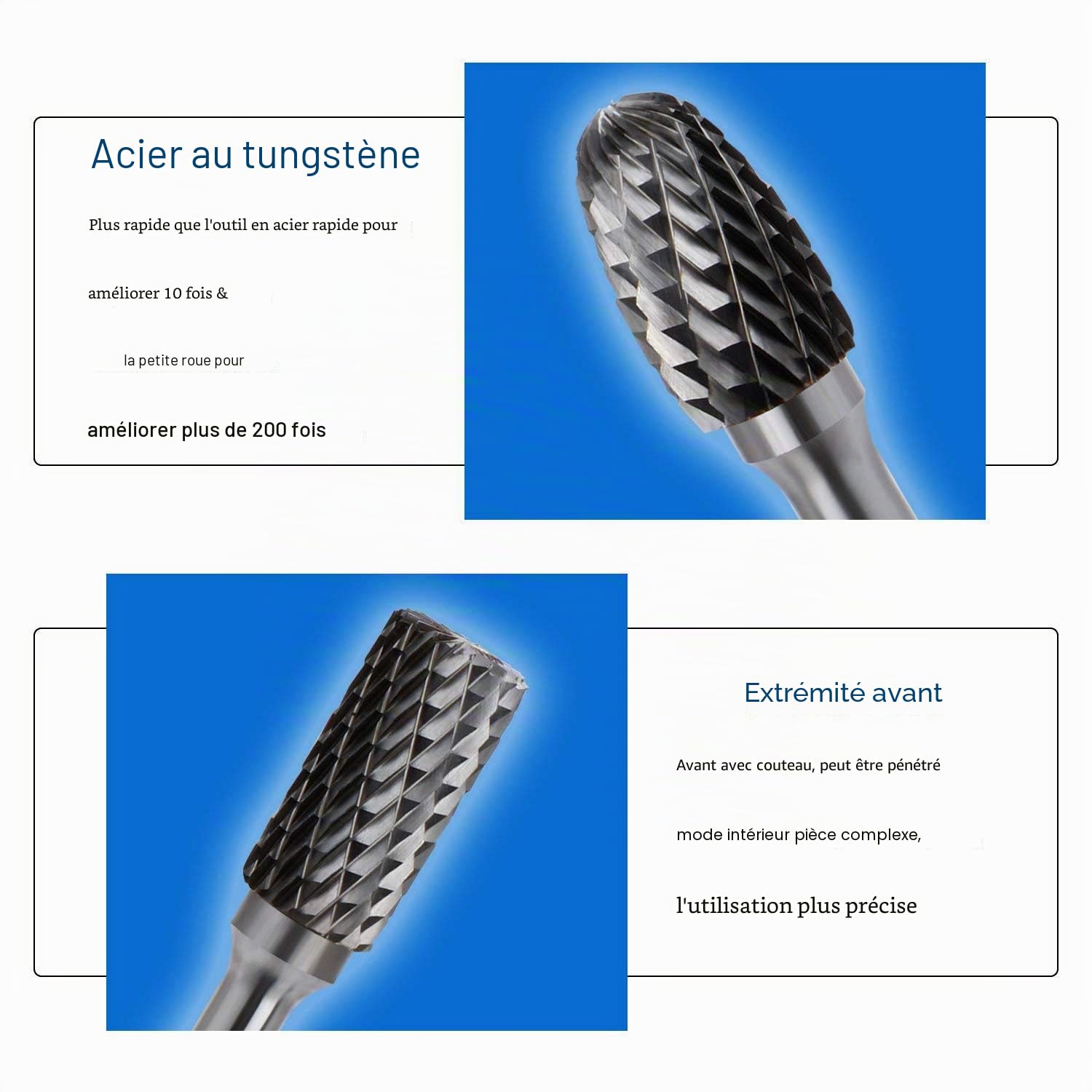ASNOMY Kit de 5pcs Fraises Rotatives en Carbure de Tungstène Double Coupe Tige 6mm Tête 10mm Outil Perceuse Ponceuse Electrique Pour la sculpture sur métal, le polissage, la gravure