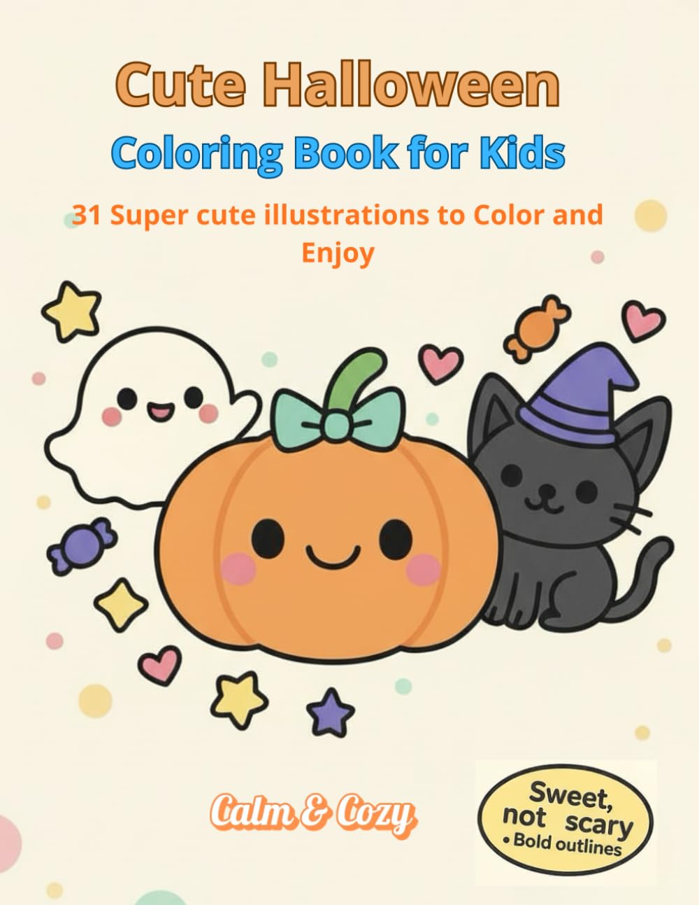 CUTE HALLOWEEN - COLORING BOOK FOR KIDS: Calm & Cozy