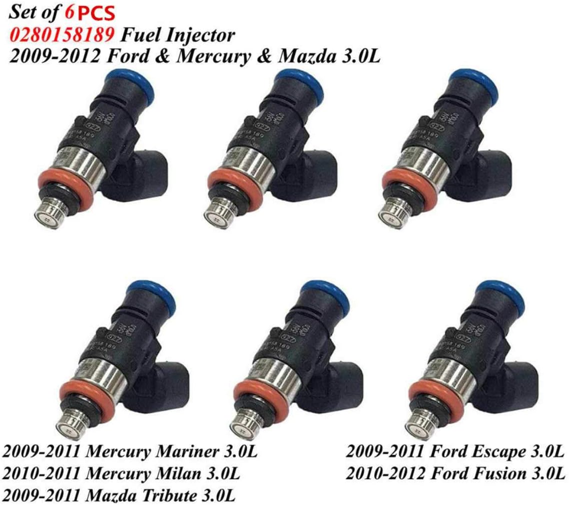 Set Of 6 OEM Fuel Injectors 0280158189 For Ford Mercury Mazda 3.0L Escape Fusion V6