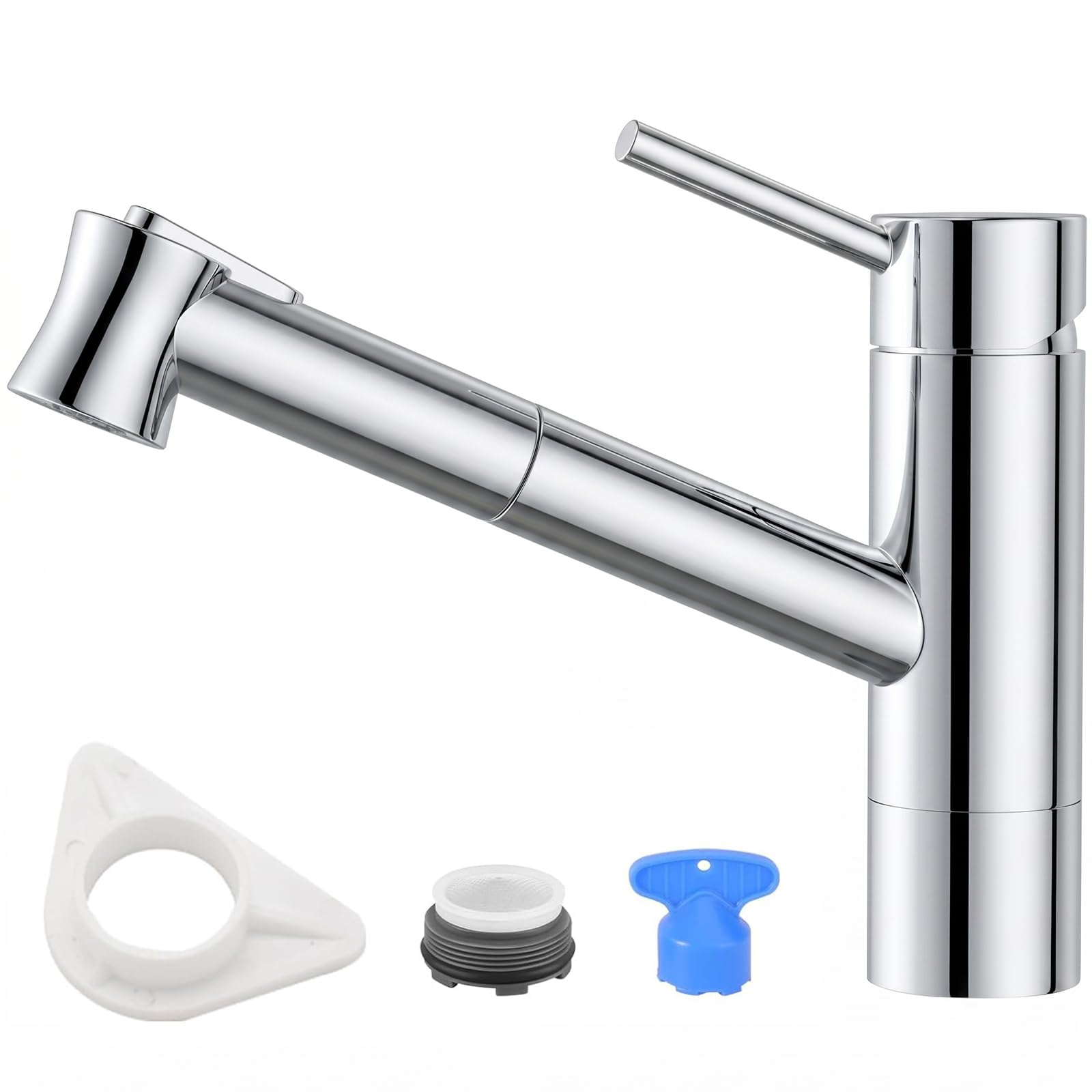 DAYONE Miscelatore per Cucina con Doccia Estraibile, Miscelatore Moderno per Bar, Miscelatore per Lavello con Spruzzatore a 2 Funzioni, Miscelatore per Lavello in Zinco per Cucina, Bar, Caravan, Cromo