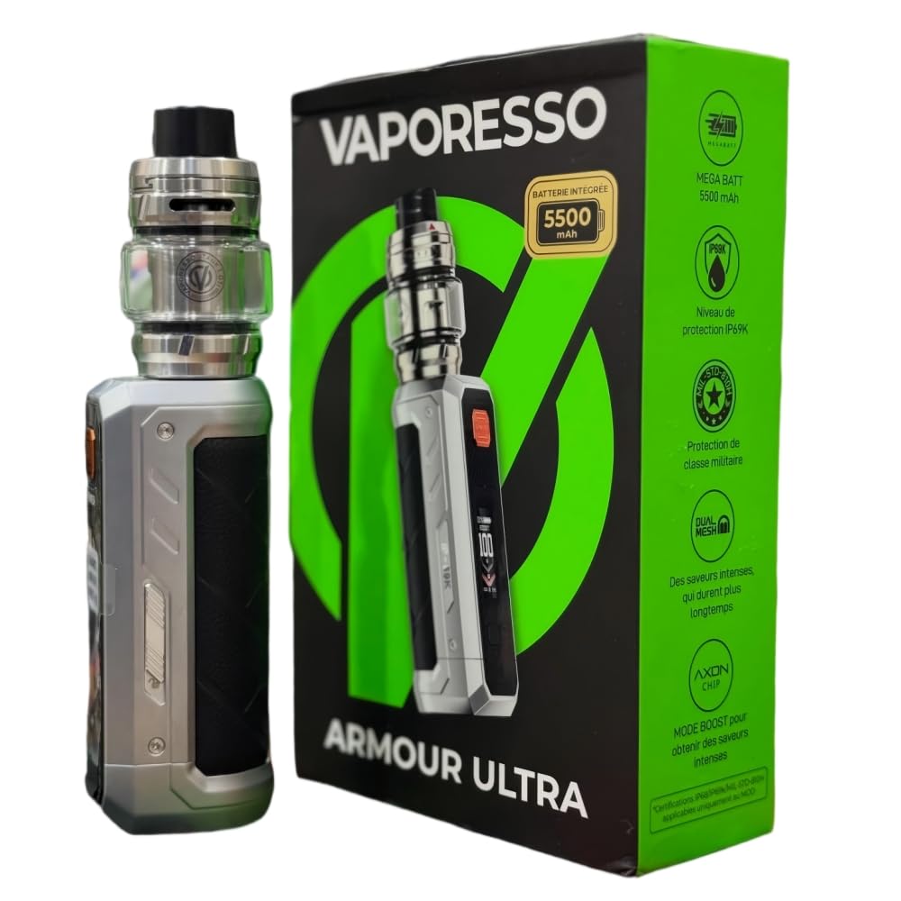 For Vaporesso Armour Ultra Kit 100 W Box Mod (Argento Titanio) Batteria 5500 mAh | 6 ml Atomizzatore iTANK T Tank GTi Dual Mesh Coil 0,2 Ω/0,4 Ω | Schermo TFT da 0,96" Vape Originale - No Nicotine