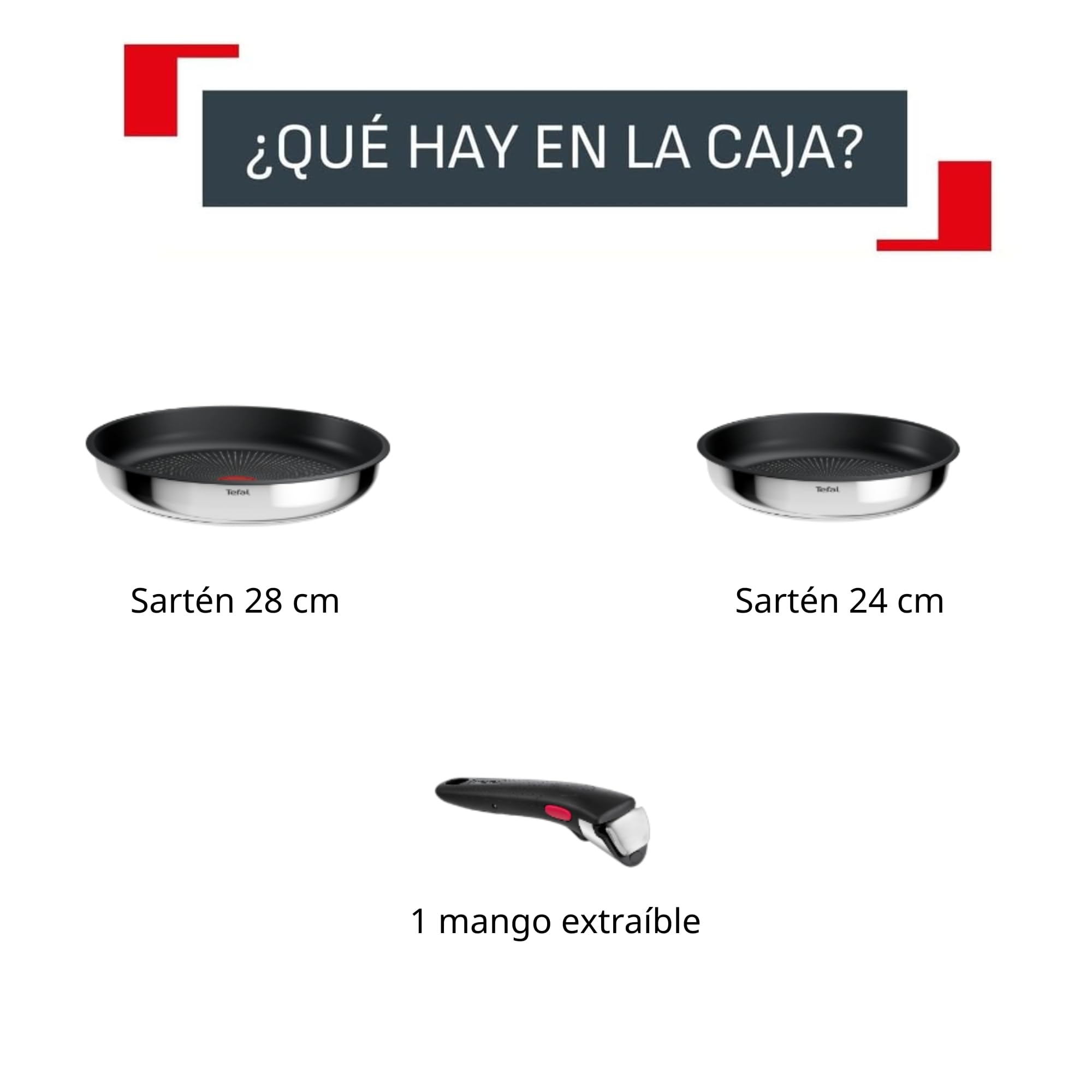 Tefal Ingenio Comfort Max - Juego de 2 Sartenes de 24/28 cm, Mango extraíble, Acero inoxidable, Apilable, Revestimiento antiadherente, Thermo-Signal, Inducción