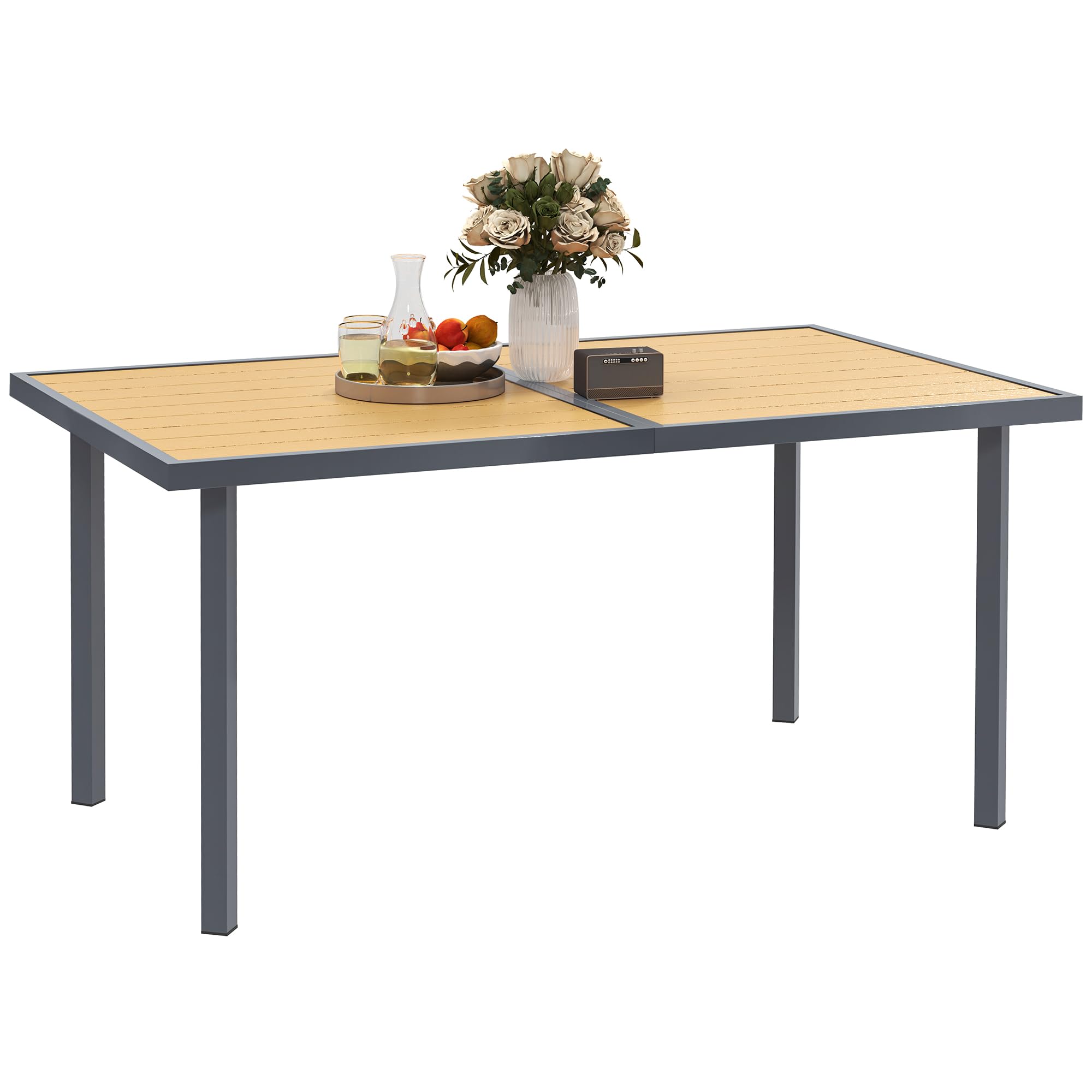 Outsunny Table à Manger de Jardin 6 Personnes, Acier Anti-Rouille, 150 x 90 x 72 cm