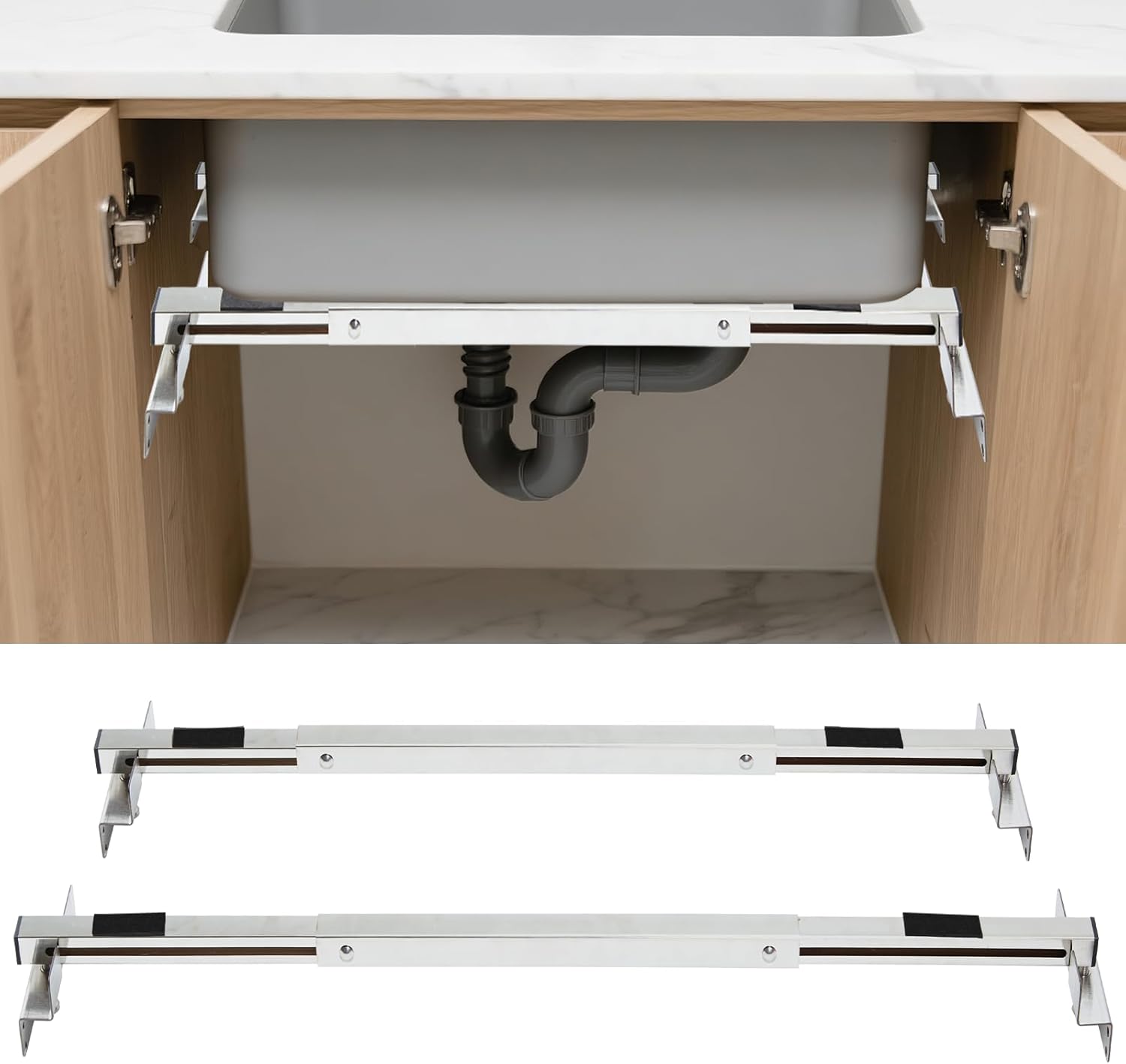 2 Pack Sainless Steel Undermount Sink Brackets Adjustable Length 28-39.4 inch | Undermount Sink Supports for Heavy Duty Kitchen Bathroom Sinks | Under Sink Support Kit