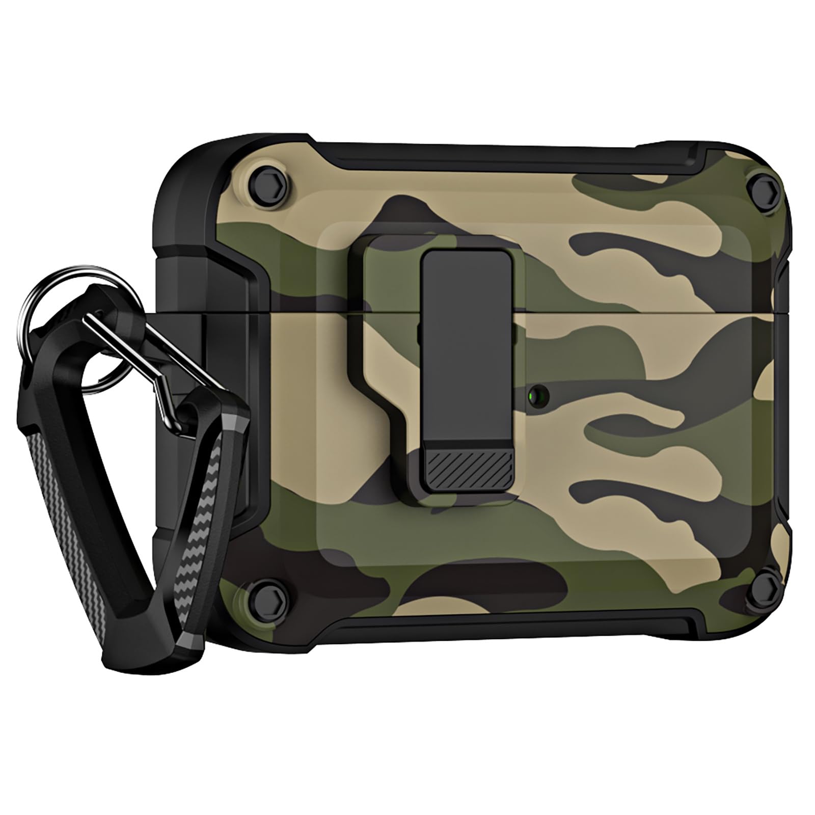 CCSmall for AirPods Pro 2 Case Cover Camouflage with Carabiner Keychain & Secure Lock Clip, Military Armor Cover Automatic Pop-up Case for Apple