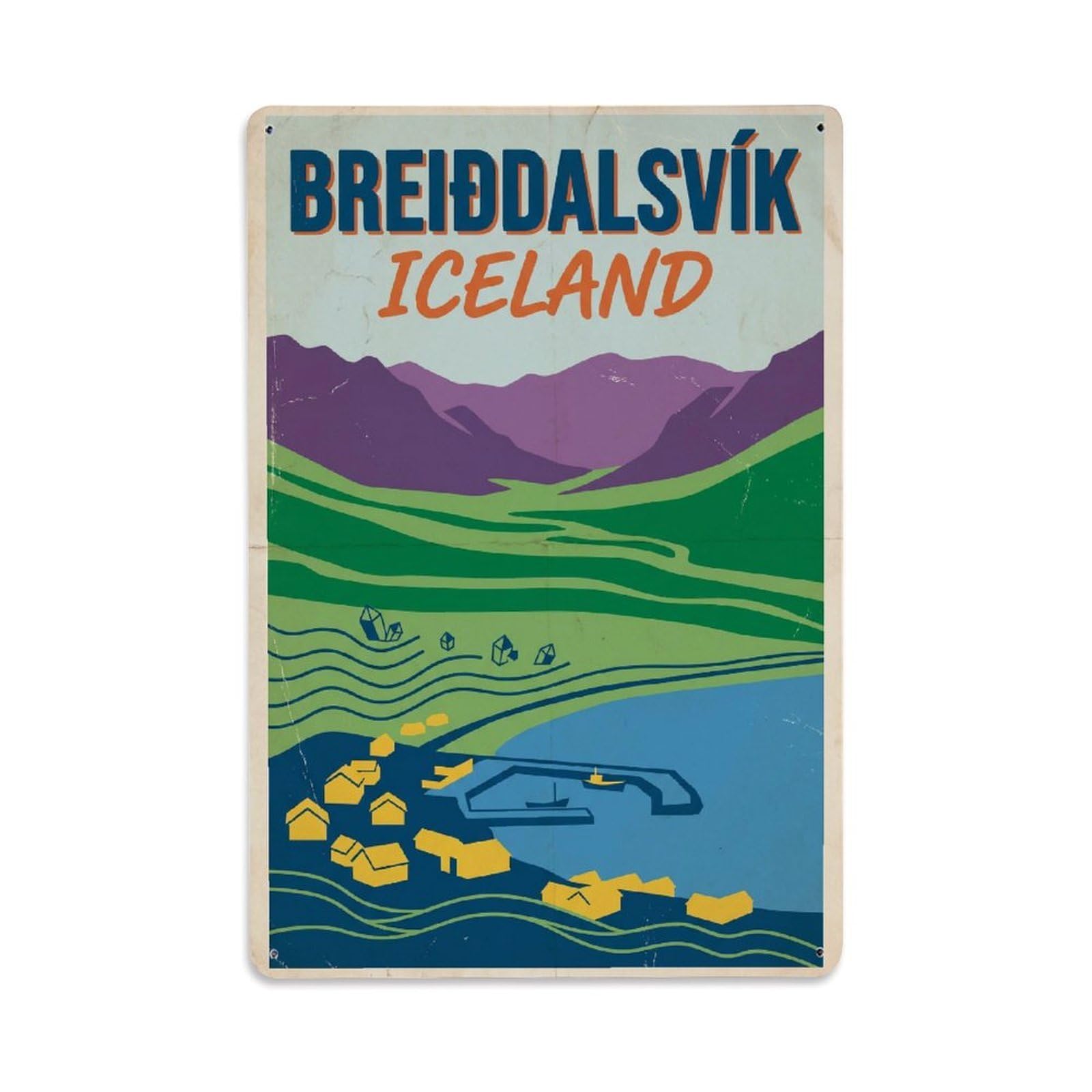 Gead 8X12inch Style Vintage Travel Breiddalsvik Iceland Valley Metal Tin Sign