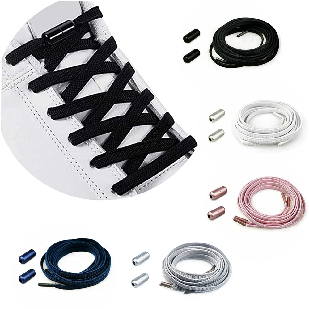 CHYEEHNo Tie Elastic Shoelaces - Flat Stretch Shoe Laces with Metal Buckles, Elastic Shoelaces Replacement for Sneakers Kids / Adults Adjustable Laces, Rubber Tieless Laces Elastic for All Shoes