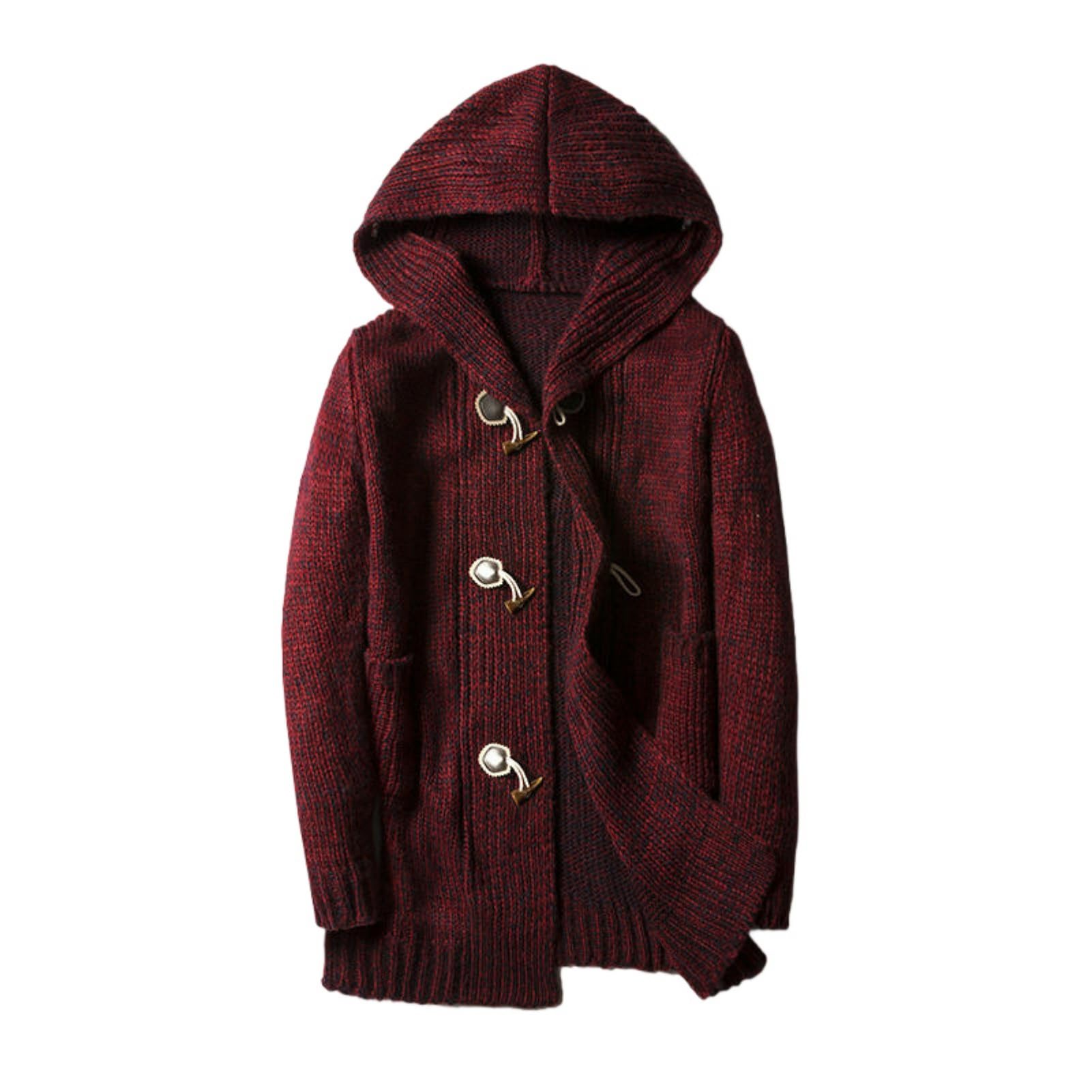 Gilet tricoté ample pour homme cardigan long à capuche et boutons - 5