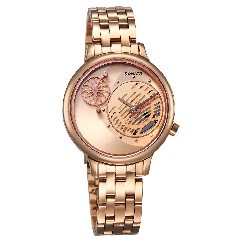 Sonata Unveil Quartz Analog Rose Gold Dial Metal Strap Watch for Women-8190WM01 (B0CRHQTTMW) Amazon Price History, Amazon Price Tracker