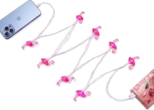 WIND Flamencos- Cable de carga para teléfono con luces LED navideña, 8 luces LED, color rosa, 50 pulgadas, compatible con teléfono series 5 a 11.