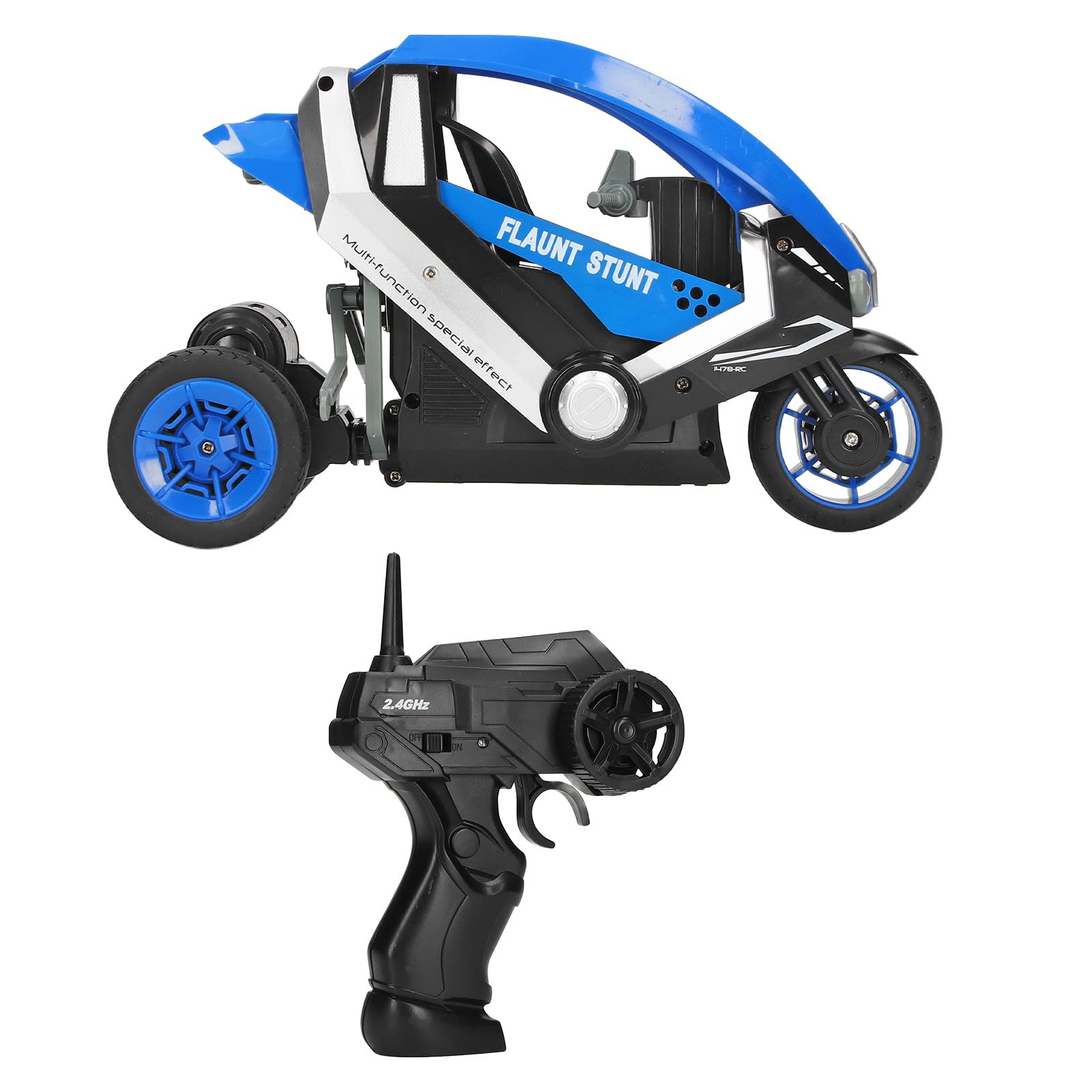 VGEBY RC Drift Moto, Échelle 1:8 Haute Vitesse 3 Roues Télécommande Stunt Moto pour Enfants Enfant pour Extérieur Intérieur(Bleu)