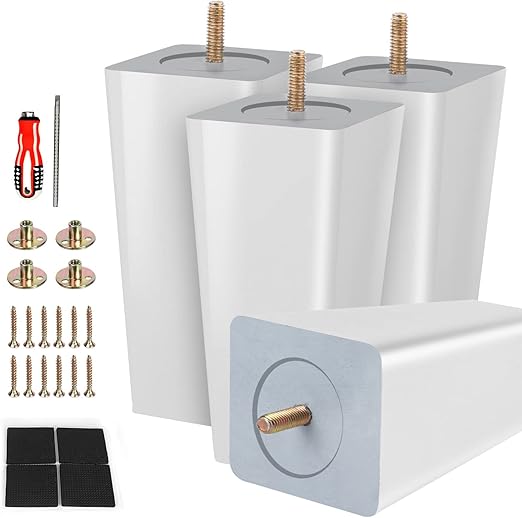 AFOORD White Furniture LegsWood Sofa Legs Set of 4,Mid