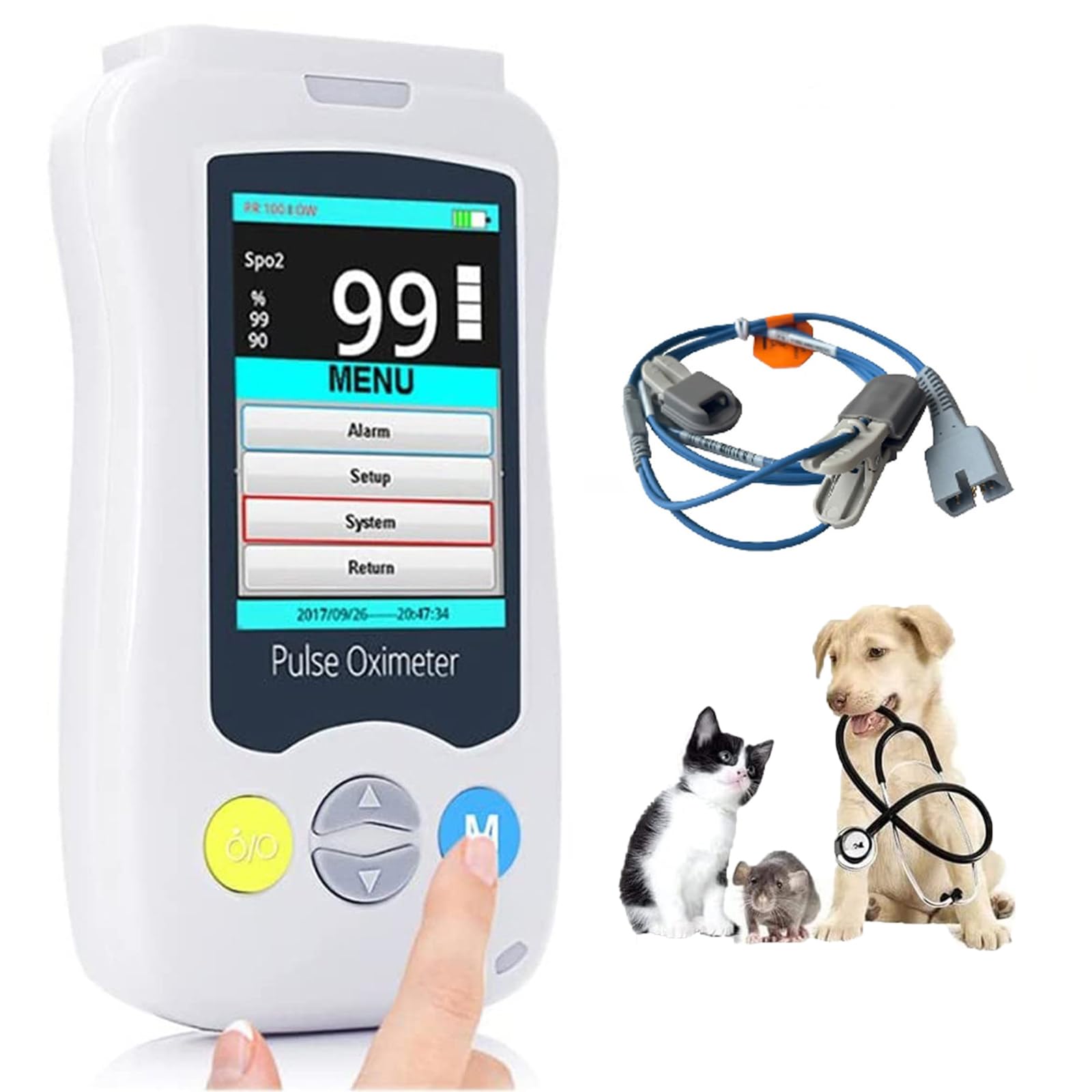 Oxímetro de Pulso Veterinario de Mano Para Gatos Y Perros, Sensor De Spo2 Oídos Y Lengua, Mide Spo2, Frecuencia CardíAca Y Monitoreo De Temperatura, Pulso Para Uso Veterinario