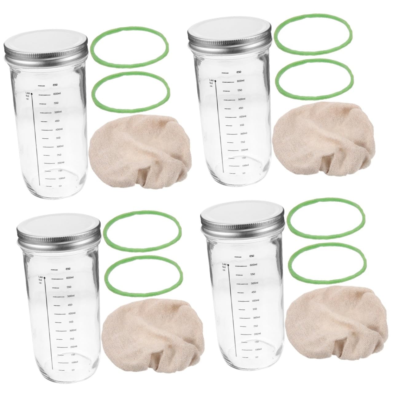 Ciieeo 4 Sätze Gärtank Aus Glas Sauerteig Gemacht Keimglas-kit Teig Schneebesen Brot-starterglas Lebensmittelbehälter Hafer Sirup Krüge Mit Deckel Soßenflaschen Bettwäsche Aus Baumwolle