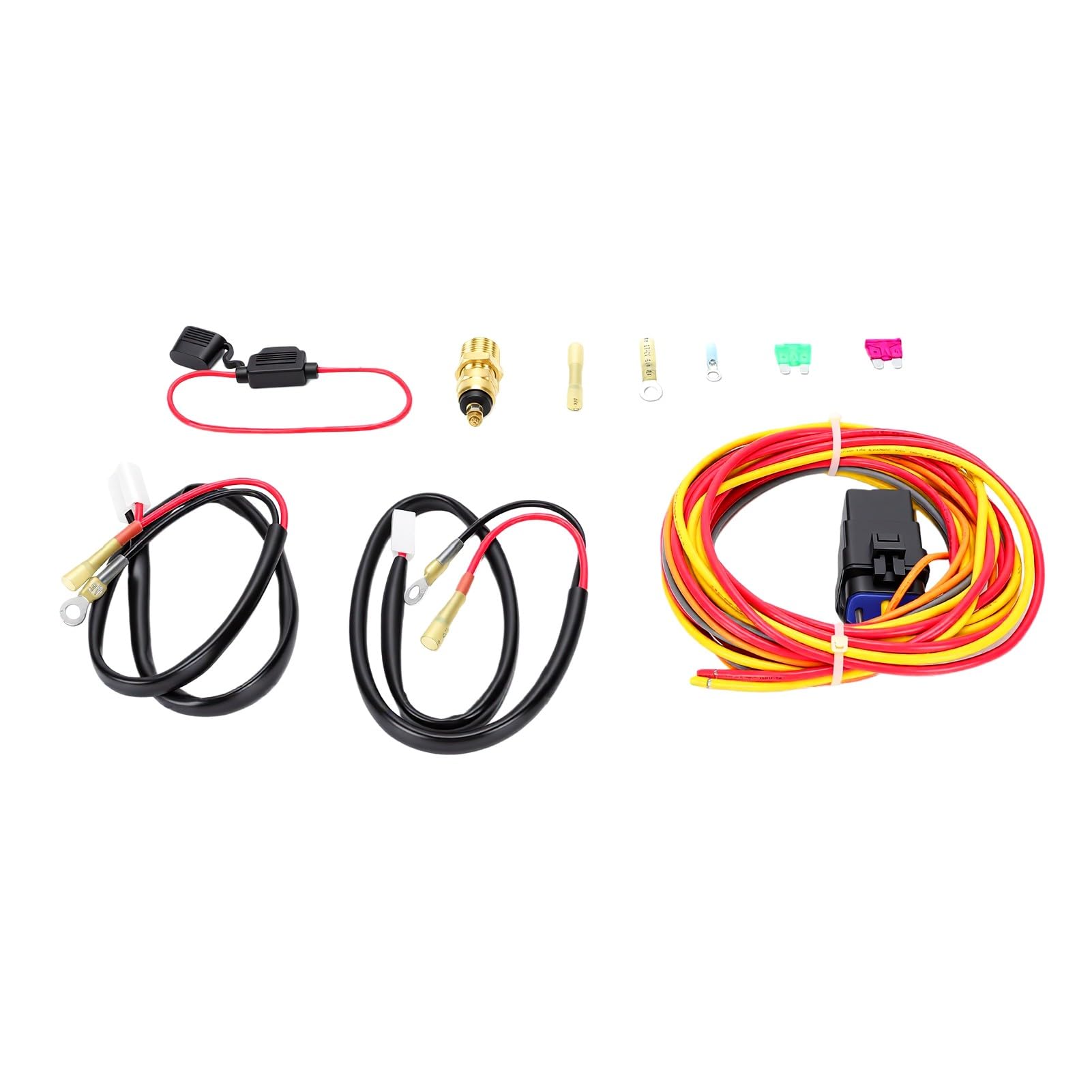 Haofy Kit de Cableado de Ventilador Eléctrico con Interruptor de Control de Termostato, Arnés de relé de Ventilador de Refrigeración Universal para Sistemas de Refrigeración de