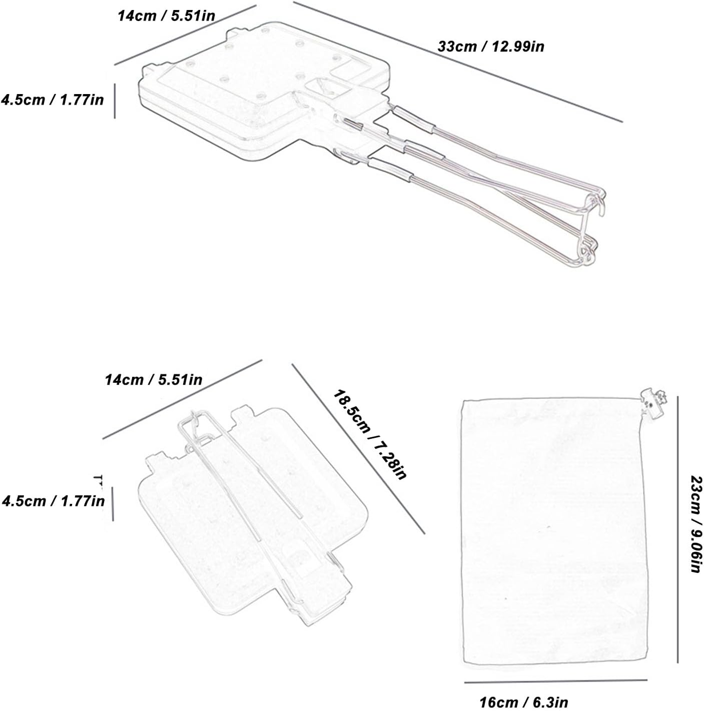 Camping Foldable Portable Sandwich Japanese Toast Double Sided Frying Pan Bread Clip Non stick Coated Baking Sheet for Outdoor