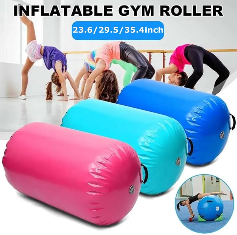 MEKETUM Felfújható Tornaszőnyeg 100x60cm - Gimnasztikai Léghengermatrac Kézenálláshoz, Jógához, Fitneszhez Pumpával - Zöld PVC Edzőhenger