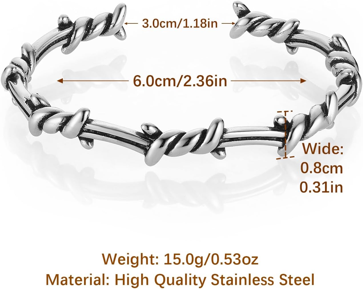 HZMAN Barbed Wire Bracelet for Men Retro Gothic Punk Stainless Steel Thorns Cuff Bracelet Jewelry Gift - Image 6