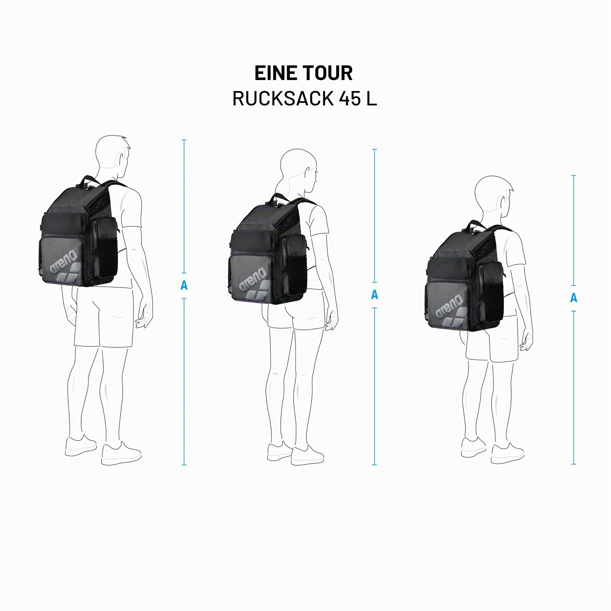 Arena One Go Schwimm-Sportrucksack, Reise, groß, Sportausrüstungstasche, 45 Liter
