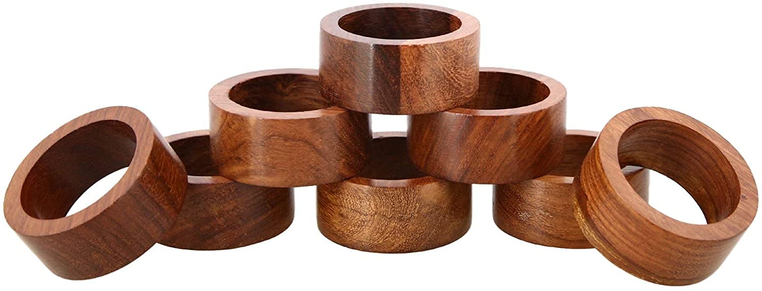 Photo 1 of *BUNDLE OF 2*  SHAFA IMPEX Handmade Wood Napkin Ring Set Artisan Crafted in India sheesham Plain,Set of 8 Sheesham Plain 8