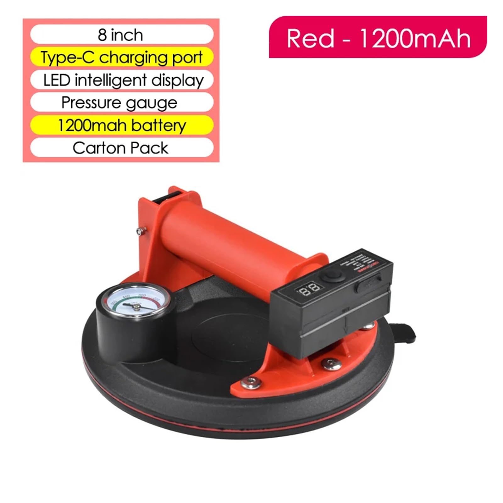 Ventosa a vuoto, ventosa elettrica di tipo C, capacità di carico 200 kg, sollevatore mobile resistente, per vetro, granito, piastrelle, strumento di sollevamento (confezione da 1200 pezzi)