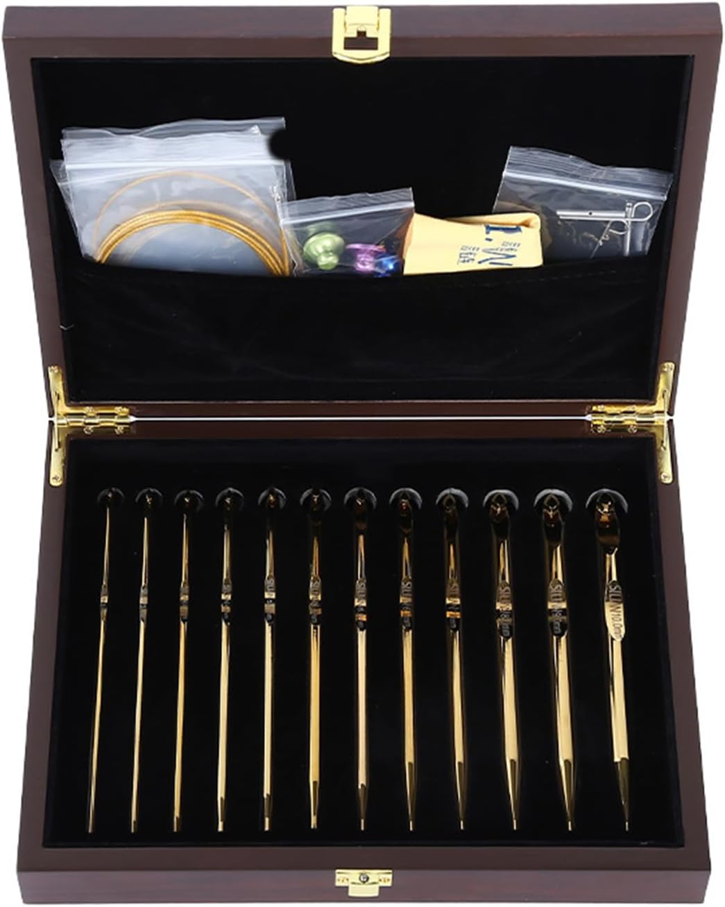 様々なサイズ 金色のかぎ針編みセット 丈夫なアルミクラフトアクセサリー ポータブルケース付き ハンドメイド織り