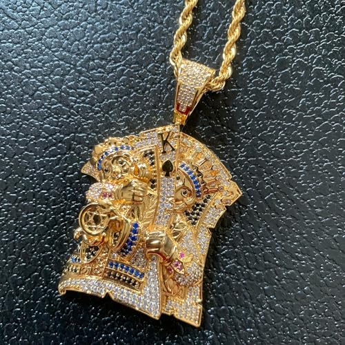 ICEDIAMOND 18K Gold Plated King Assassin Playing Card Pendant Necklace, Iced Out Colored CZ Diamond Hip Hop Jewelry for Men3