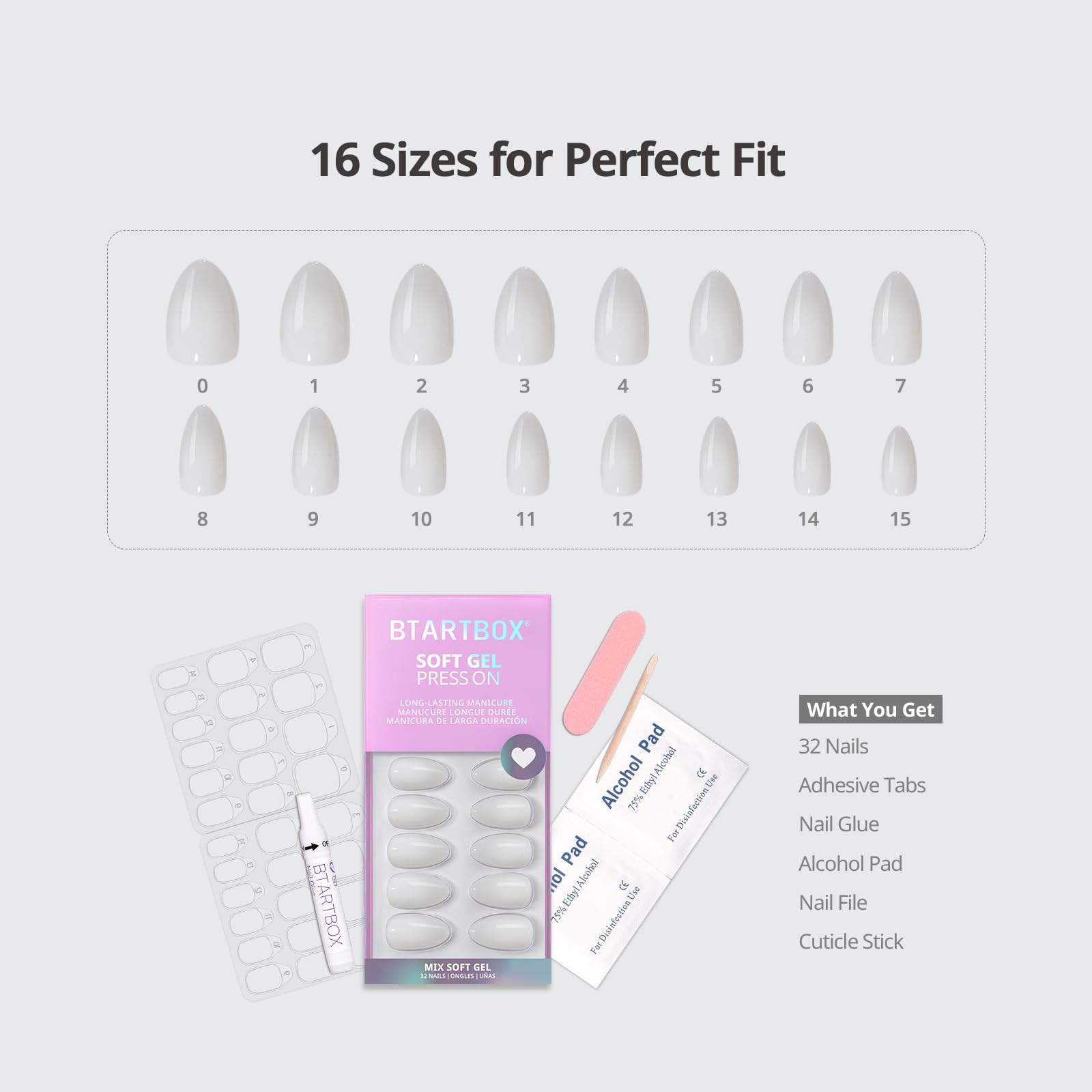 BTArtbox Press On Nails French Tips - 32 Pcs Short Square False Nails With Nail Glue and Adhesive Nail Tabs, No Fade Out Stick On Nails in 16 Sizes, Soft Gel Fake Nail for Women, Classic White — view 55