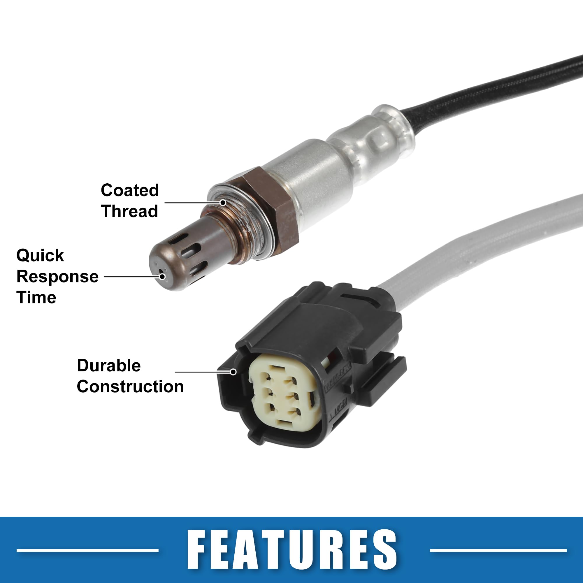 A ABSOPRO Sensor De Oxígeno O2 Para Ford Transit-150 2016-2019 1Pc | Plástico, Metal, Negro, Tono Plateado, Gris, M18X1.5, 8.4X2.5Cm, Cable 38Cm, Para Ford E-350 2017-2019, Edge 2015-2018