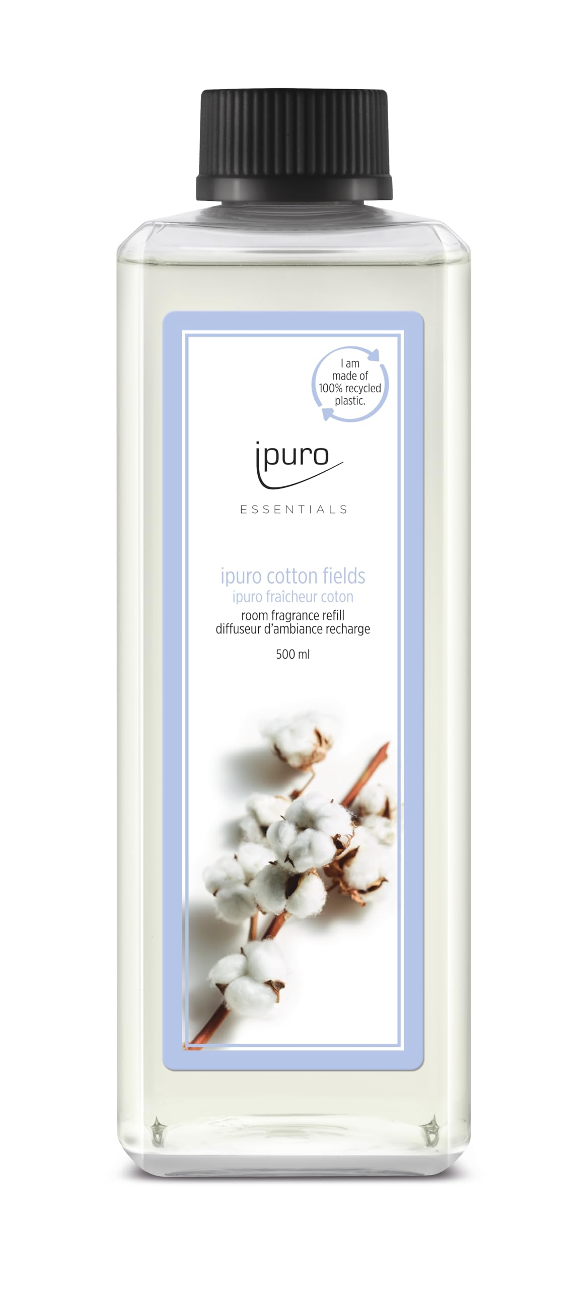 ipuro - Essentials Refill Cotton Fields Room Fragrance - Refill Room Freshener with Star Anise, Vanilla Flower & Geranium, Rose, Violet, Cedar Wood Fragrance Aroma - Air Freshener Refill Bottle 500 ml