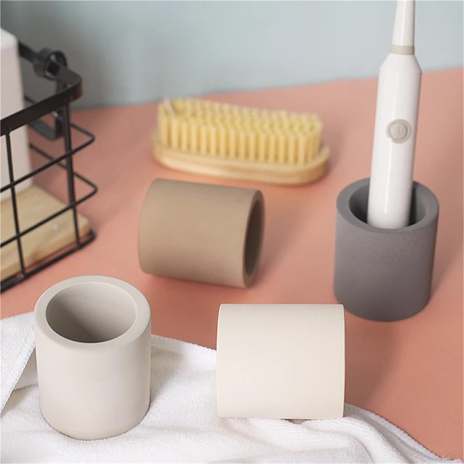 3 pezzi porta spazzolino portatile semplice tazza da lavaggio bagno per Spazzolini da Denti(Gray)